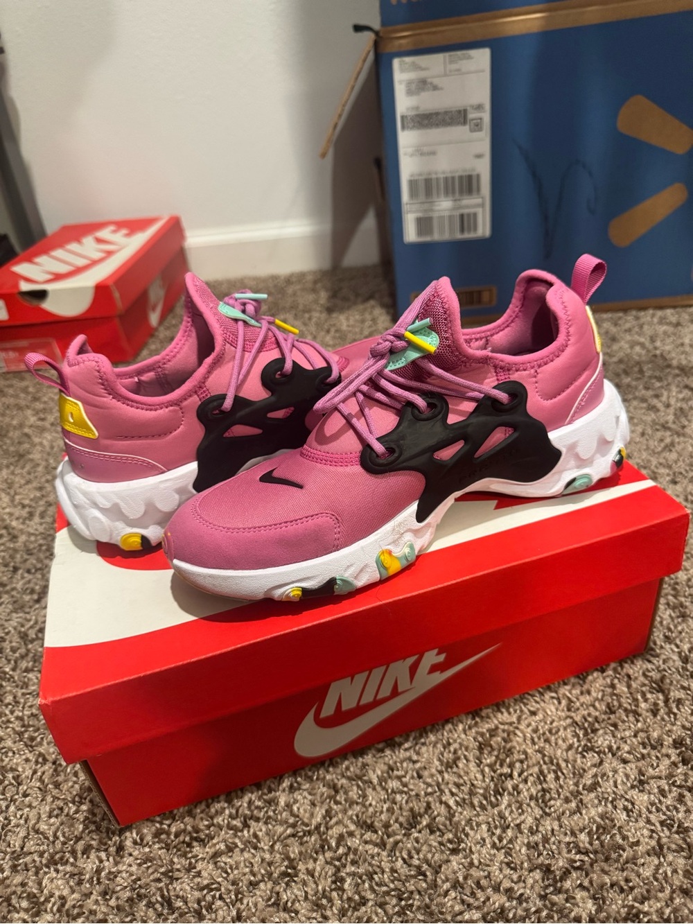 Nike Kids Pink and Black React-Style Sneakers with Colorful Accents